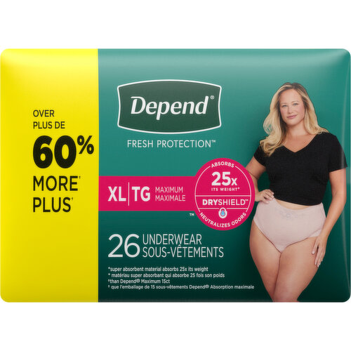 Depend Fit-Flex Women's Maximum Incontinence Underwear, XL, Light