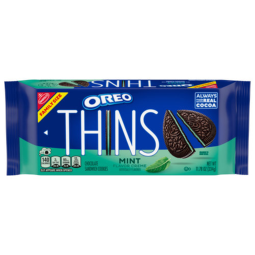 OREO OREO Thins Mint Creme Chocolate Sandwich Cookies, Family Size, 11.78 oz