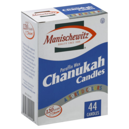 Manischewitz Chanukah Candles, Paraffin Wax, Assorted Colors