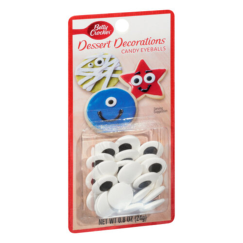 Use Betty Crocker dessert decorations to decorate your favorite desserts and fun treats. Perfect for a batch of cupcakes, cookies, or brownies. Consumer Inquiries: 1-877-726-8793. Made in China.