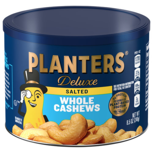 Planters Deluxe Cashews, Whole, Salted