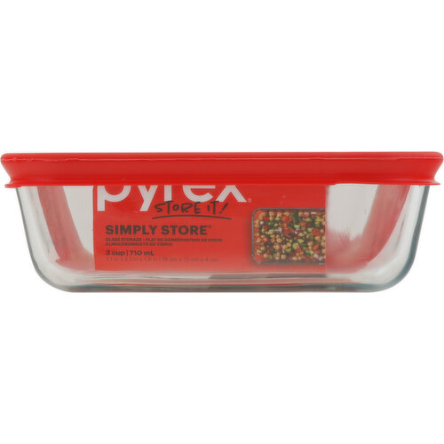 Pyrex Simply Store Glass Rectangular Food Container with Red Lid (3-cup)  3-Cup