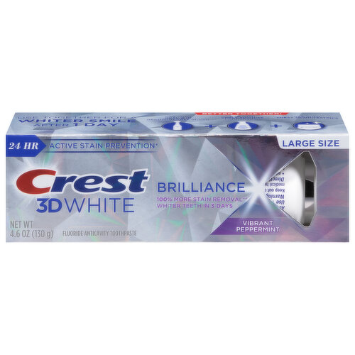 Crest 3D White Toothpaste, Vibrant Peppermint, Brilliance, Large Size