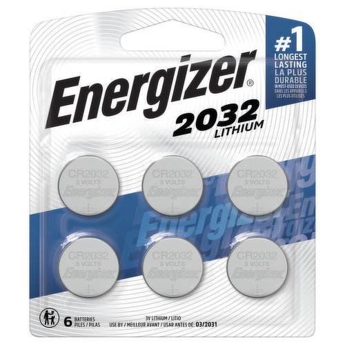 Energizer Batteries, Lithium, CR2032, 6 Pack