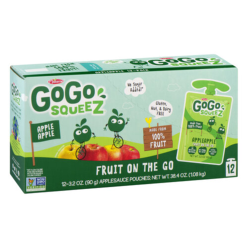 GoGo Squeez Apple Sauce, Apple Apple, 12 Pack