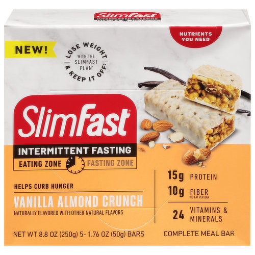 SlimFast Intermittent Fasting Complete Meal Bar, Vanilla Almond Crunch