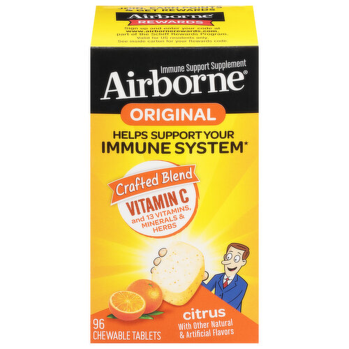 Airborne Immune Support Supplement, Original, Chewable Tablets, Citrus