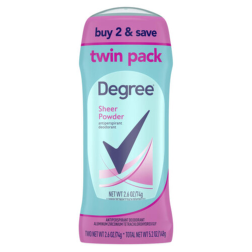 Degree Antiperspirant Deodorant, Sheer Powder, Twin Pack