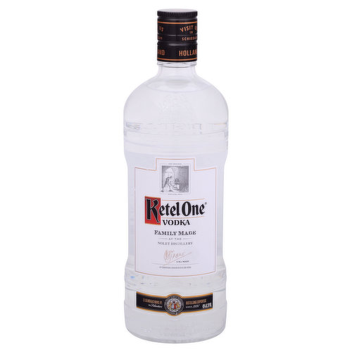 Avg Analysis Per 1.5 fl oz: 97 cals; 0 g carbs; 0 g protein; 0 g fat. No sugar. The original pot still no. 1. Family made at the Nolet Distillery. C.H.J. Nolet. - 10th generation & creator of Ketel One vodka. 11 generations of distilling expertise in Schiedam since 1691. The Nolet Family Distillery founded in 1691. Family made. Over 11 generations we have been dedicated to crafting the finest spirits, allowing us to unlock the secret of creating a vodka of exceptional. Smoothness. Ketel One owes its distinctive quality to a combination of modern distilling techniques and the magic of traditional copper pot stills, including our coal-fired pot still no. 1. Nolet Family Distillery - since 1691. 1st Joannes Nolet 1638-1702. 2nd Jacobus Nolet 1682-1743. 3rd Joannes Nolet 1712-1772. 4th Joannes Nolet 1747-1835. 5th Jacobus Nolet 1773-1811. 6th Joannes Nolet 1801-1861. 7th Jacobus Nolet 1836-1906. 8th Joannes Nolet 1867-1934. 9th Paulus Nolet 1915-2001. 10th Carolus Nolet 1941-Owner. 11th Carl Nolet Jr 1968, Bob Nolet 1970. Distilled from grain. ketelone.com. drinkiq.com. Come visit us at our distillery, we'd be happy to show you around. Find details at ketelone.com. Please recycle. 40% alc. by vol. 80 Product of Holland.