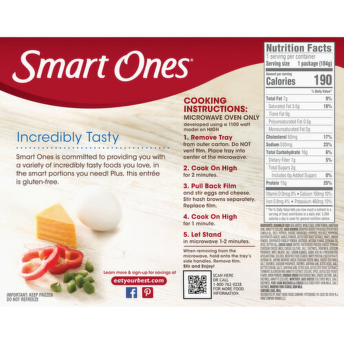 Smart Ones Cheesy Scramble with Hash Browns, Eggs & Cheddar, Monterey Jack & Mozzarella Cheeses Frozen Meal