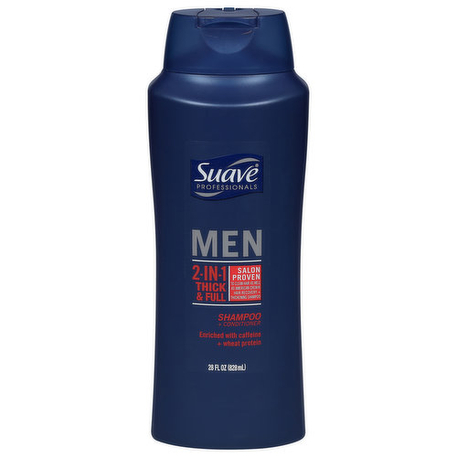 Suave Professionals Men Shampoo + Conditioner, 2-in-1, Thick & Full