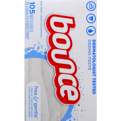 Bounce Fabric Softener Dryer Sheets Free & Gentle - 105 Count