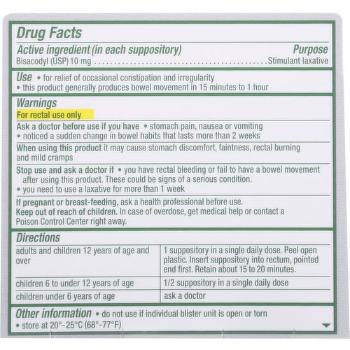 DULCOLAX SUPPOSITORIES (Bisacodyl) Dosage & Rx Info, Uses