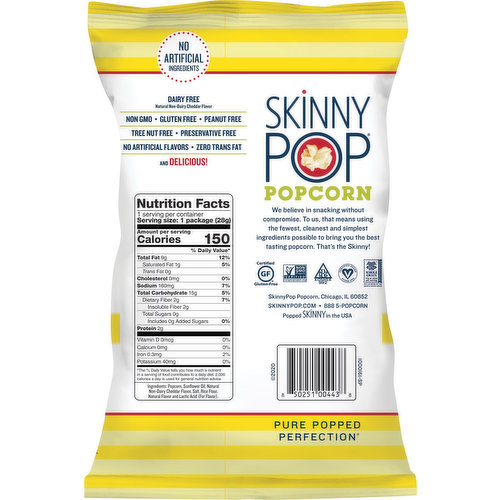 Skinnypop Popcorn, White Cheddar Flavor - 1 oz