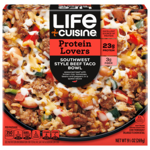 Life Cuisine Protein Lovers Beef Taco Bowl, Southwest Style