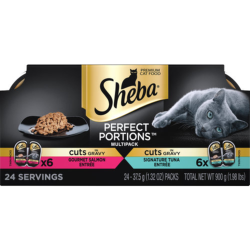Sheba Cat Food, Gourmet Salmon Entree/Signature Tuna Entree, Cuts in Gravy, Twin Pack