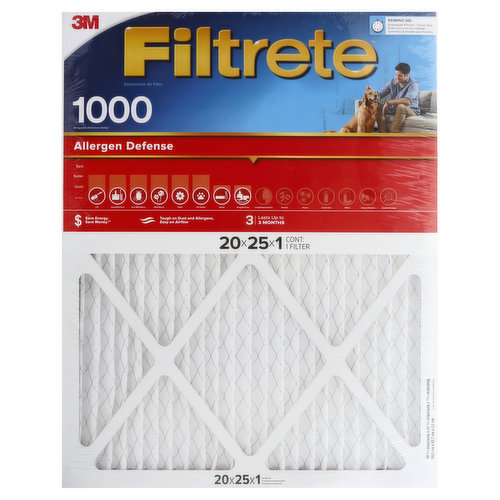 3M Filtrete Air FilterAir Filter, Electrostatic, Allergen Defense 1000
