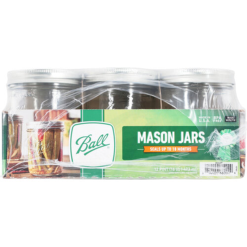 Ball Wide Mouth Pint Mason Jars, 16 oz, Set of 12