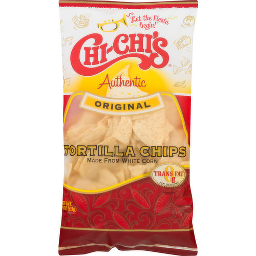 0 g trans fat per serving. See nutritional facts for total fat. Let the Fiesta begin! Made from white corn. No other tortilla chip tastes like Chi-Chi’s authentic tortilla chips. Selected tender white corn is carefully blended and cooked to perfection. Guaranteed best taste when purchased by date shown. www.chichis.com. Like us on Facebook: facebook.com/chichis for recipes, coupons and more! For questions, comments, or recipes call 1-800-725-7212 or visit www.chichis.com. There’s nothing like Chi-Chi’s Salsa and Chi-Chi’s Chips for an easy, crowd-pleasing snack! Unmexpected.