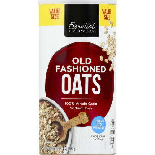 Per 1/2 Cup: 150 calories; 0.5 g sat fat (3% DV); 0 mg sodium (0% DV); 0 g total sugars. 100% whole grain. Sodium free. Good source of fiber. Cooks in 5 minutes. 100% Quality Guaranteed: Like it or let us make it right. That's our quality promise. 877-932-7948. essentialeveryday.com. Oats product of Canada, USA.