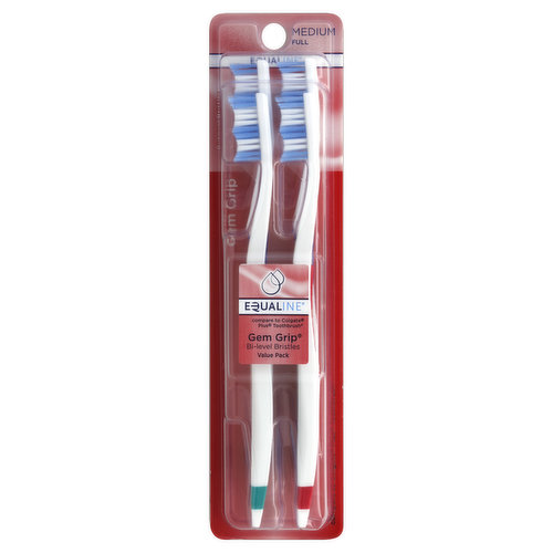 Equaline Toothbrushes, Gem Grip, Full, Medium, Value Pack