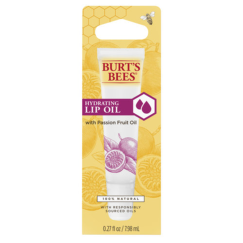 With responsibly sourced oils. 100% natural. Replenish moisture and reduce the appearance of dry lip lines and wrinkles with Burt's Bees  Hydrating Lip Oil. Our 100% natural formula features responsibly sourced ingredients including Passion Fruit Oil, in a lightweight oil that instantly hydrates and helps lips retain moisture. Simply glide on lips for smoot, healthy looking lips.