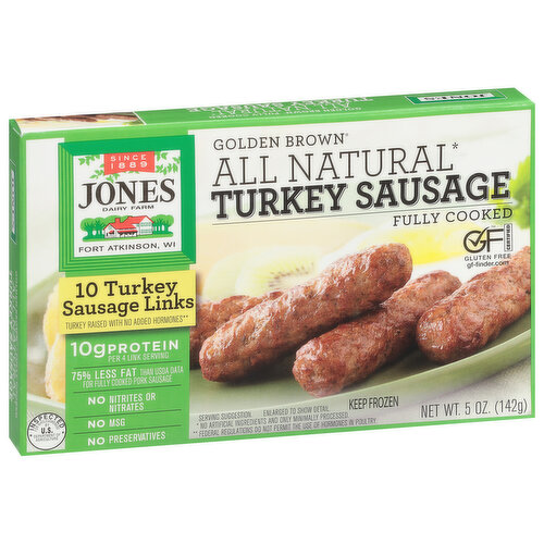 Jones Dairy Farm Sausages Links, Turkey, Golden Brown