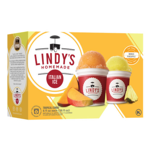 Lindy's Italian Ice Tropical Combo, Mango & Pineapple, 6 Cups