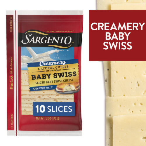 SARGENTO Sargento® Creamery Sliced Baby Swiss Natural Cheese, 10 slices