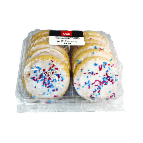 Cub Bakery Sugar Cookies/White IcedColored Decorettes/12 Ct