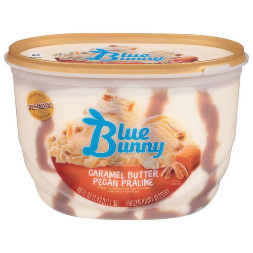 Blue Bunny Frozen Dairy Dessert, Caramel Butter Pecan Praline, Premium