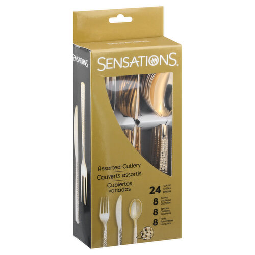 Sensations Cutlery Set, Assorted, Hammered, Gold Metallic