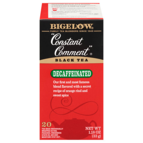 Bigelow Black Tea, Decaffeinated, Constant Comment, Tea Bags