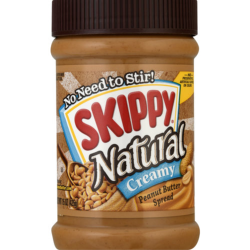 No preservatives, artificial flavors, or colors. Gluten free. Good source of vitamin E. No need to stir! Look for inner quality seal. Delicious anytime! Morning. Noon. Night. Delight. peanutbutter.com. Comments and questions call 1-866-4Skippy. Visit us at: peanutbutter.com.