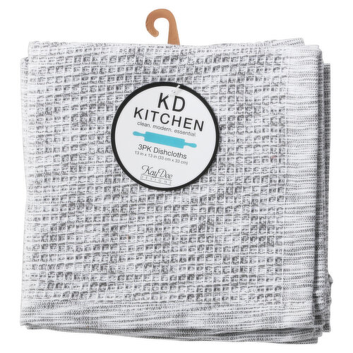 KD Kitchen Dishcloths, Graphite, 3 Pack