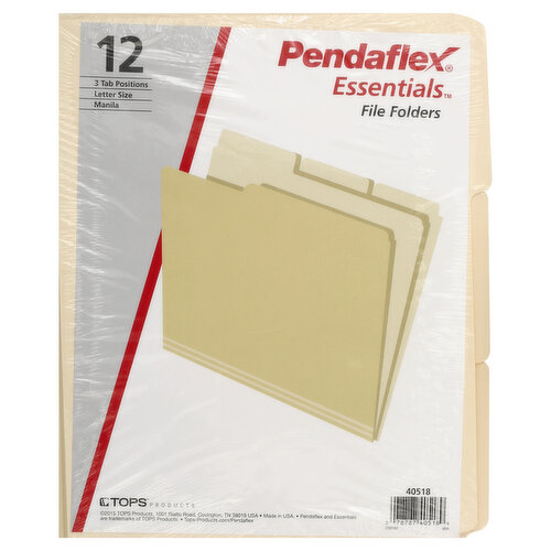3 tab positions. Pendeflex and Essentials are trademarks of Tops Products. Tops-Products.com/Pendaflex. Made in USA.
