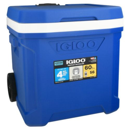 Igloo Cooler, Roller, Profile II, Blue, 60 Quart