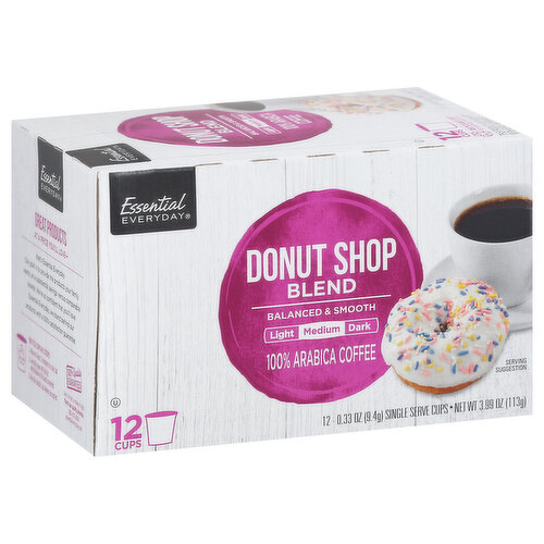 Essential Everyday Coffee, 100% Arabica, Medium Roast, Donut Shop Blend, Single Serve Cups