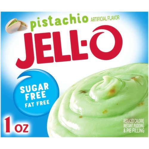 Jell-O Sugar Free Pistachio Instant Pudding Mix offers a delicious flavor, whether you eat it as a treat or use it as an ingredient in your favorite dessert recipe. Or use to create delicious recipes like a rich poke cake, pistachio cookies, or pistachio pudding salad! This sugar free pudding is also fat free per serving and is 1/3 the calories of regular chocolate pudding. So now you can enjoy the delicious taste of Jell-O pudding without the fat. The Jell-O pistachio pudding mix comes packaged in a 1 ounce sealed pouch. Quick and easy to make, simply whisk cold milk with the fat free pudding mix and refrigerate to set in 5 minutes.