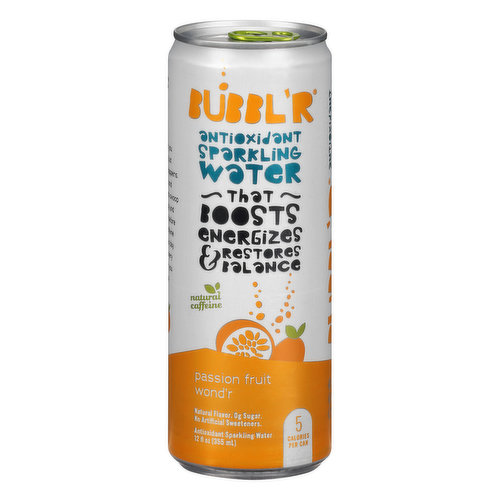 BUBBL'R Antioxidant Sparkling Water - passion fruit wond'r - 12 fl oz. Cans