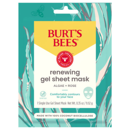 Burt's Bees Sheet Mask, Gel Renewing, Algae + Rose