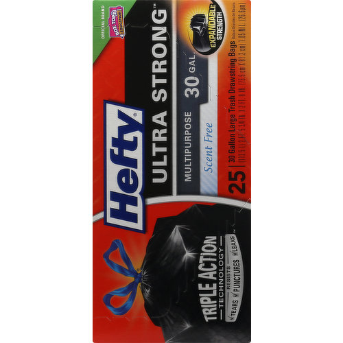 Hefty Trash Bags, Extra Strong, Drawstring, Multipurpose, Large, Patented  Odor Neutralizer, White Pine Breeze, 30 Gallon, Trash Bags