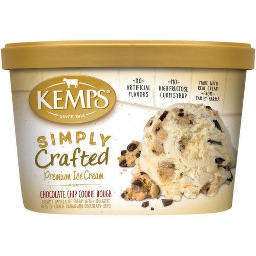 Creamy vanilla ice cream with indulgent bits of cookie dough and chocolaty chips.