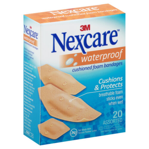 NEXCARE Bandages, Cushioned Foam, Waterproof, Assorted