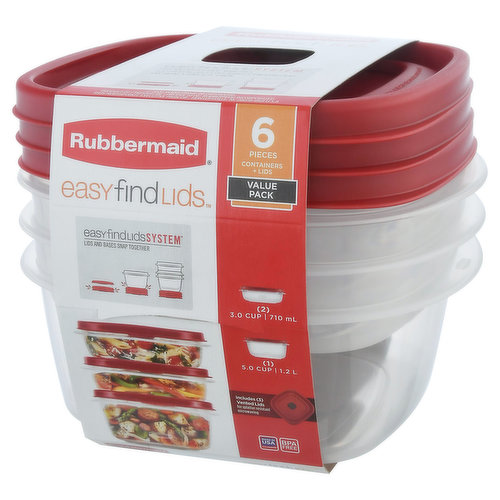 Rubbermaid EasyFindLids Containers + Lids, Value Pack - 6 pieces