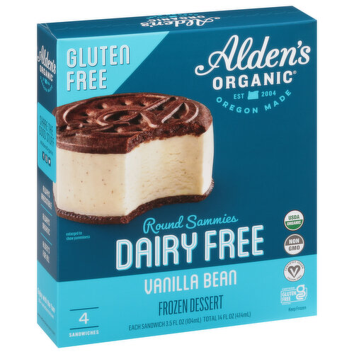 Alden's Organic Frozen Dessert, Dairy Free, Vanilla Bean, Round Sammies