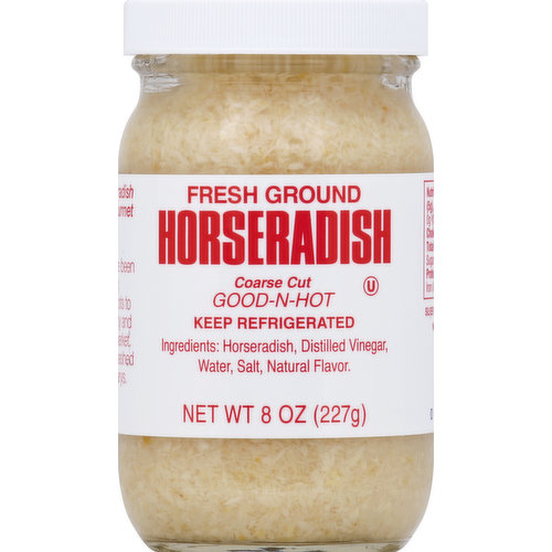 Good-n-hot. A coarse grind horseradish sure to please the gourmet horseradish lover! For over 85 years, we've been growing and processing premium horseradish roots to bring you the best quality and flavor available on the market Try it on roast beef, in mashed potatoes and bloody marys. www.silverspringfoods.com.