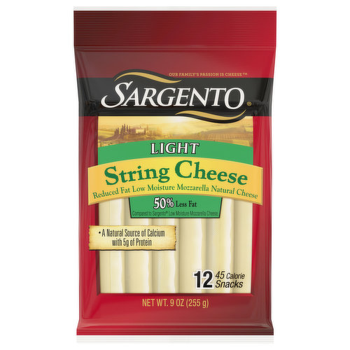 The perfect snack for both kids and adults, this Sargento® String Cheese contains less fat as compared to Sargento® Low Moisture Mozzarella Cheese, but with all the mild, milky Mozzarella flavor you crave. String cheese is always a great snack on its own but it’s extra delicious paired with fruit, veggies or crackers. Conveniently individually wrapped, string cheese is an ideal option for on-the-go snacking.
