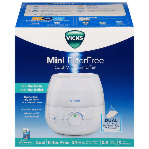 Vicks Humidifier, Cool Mist, FilterFree, Mini, Small Room Size