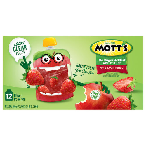 Mott's Applesauce, No Sugar Added, Strawberry